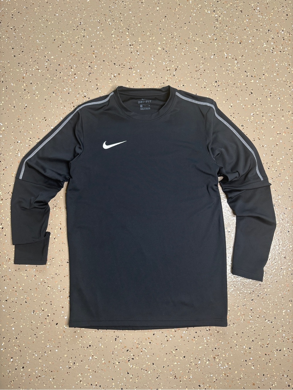 Nike Black Long Sleeve Dri-FIT Training Top with Gray Shoulder Stripes